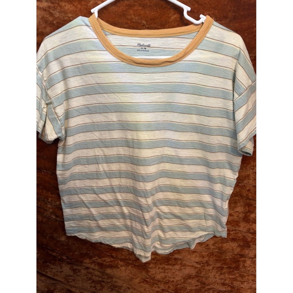 Madewell Striped Ringer Tee Womens Medium Blue Cream Mustard Short Sleeve Shirt